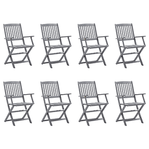 vidaXL Cadeiras de exterior dobráveis 8pcs c/ almofadões acácia maciça