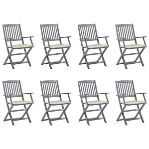 vidaXL Cadeiras de exterior dobráveis 8pcs c/ almofadões acácia maciça