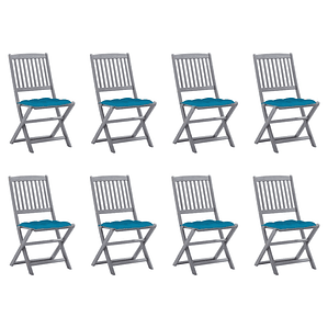 vidaXL Cadeiras de exterior dobráveis 8pcs c/ almofadões acácia maciça