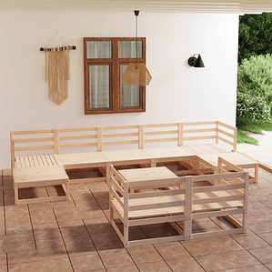 vidaXL 10 pcs conjunto lounge de jardim pinho maciço