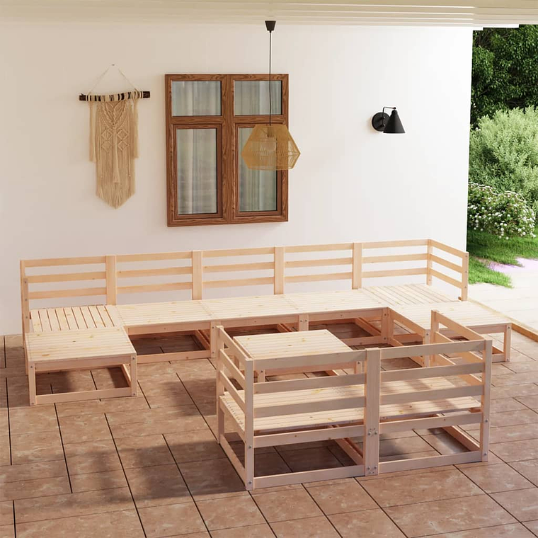 vidaXL 10 pcs conjunto lounge de jardim pinho maciço 1