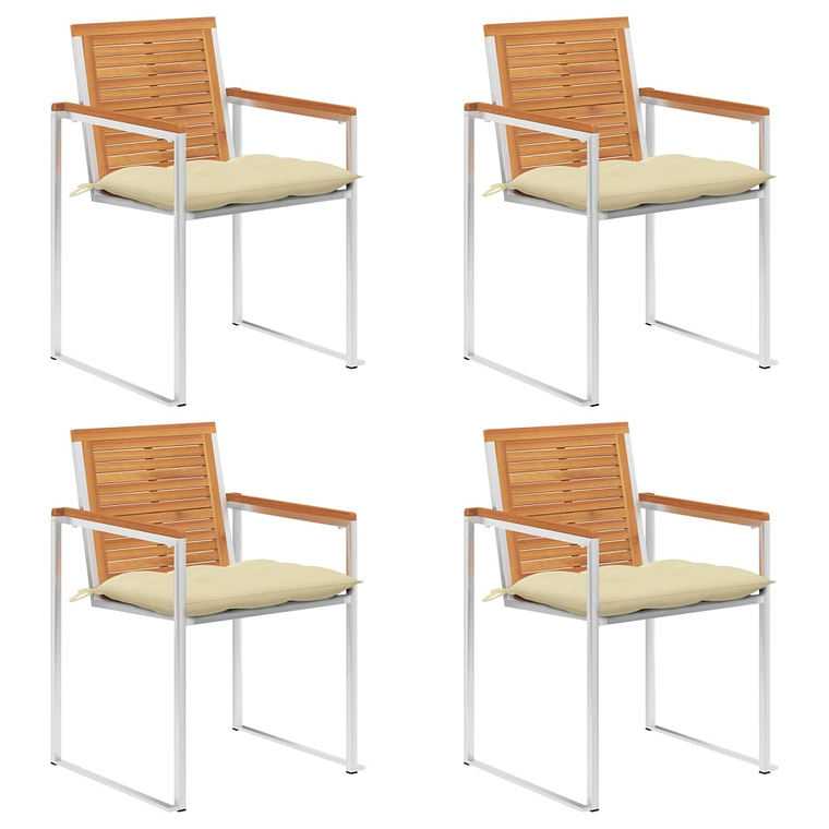 vidaXL Cadeiras de jardim c/ almofadões 4 pcs madeira de acácia maciça 1