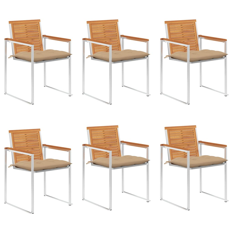 vidaXL Cadeiras de jardim 6 pcs c/ almofadões madeira de acácia maciça 1