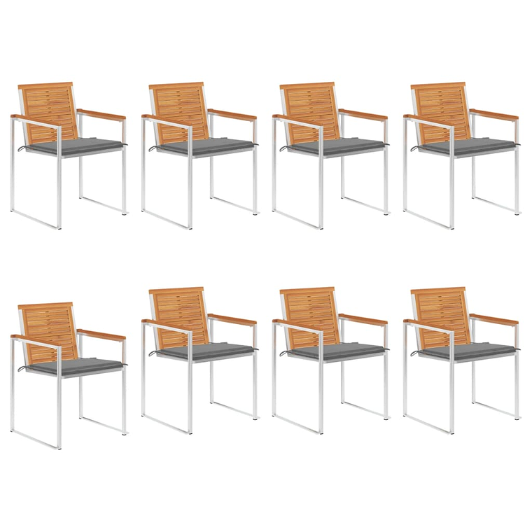 vidaXL Cadeiras de jardim 8 pcs c/ almofadões madeira de acácia maciça 1