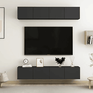 vidaXL Móveis de TV 4 pcs 80x30x30 cm derivados de madeira preto
