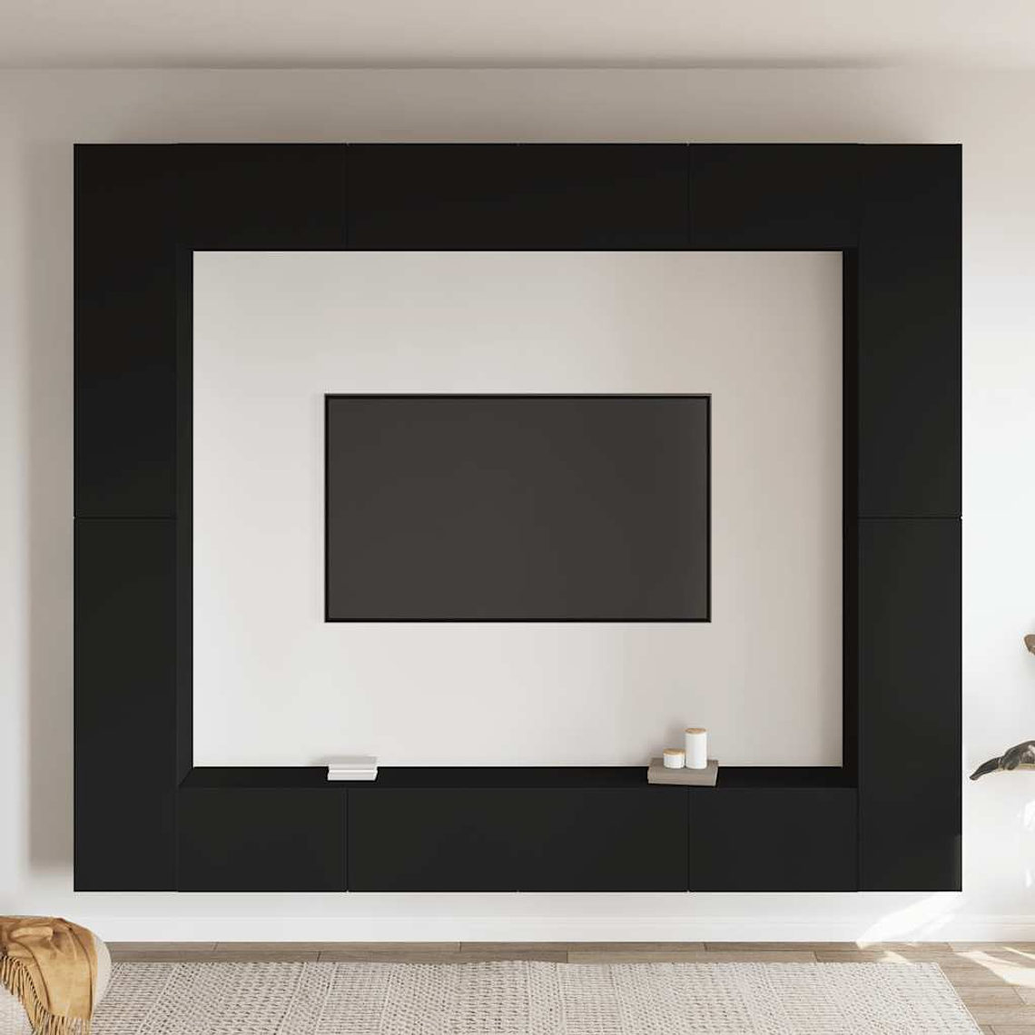 vidaXL 8 pcs conjunto de móveis de TV contraplacado preto 1