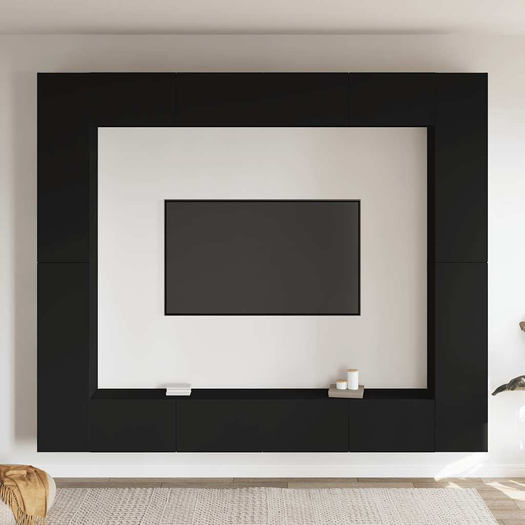 vidaXL 8 pcs conjunto de móveis de TV contraplacado preto 1