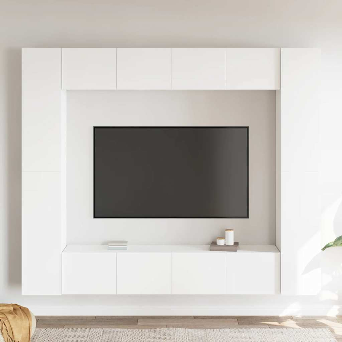 vidaXL 8 pcs conjunto de móveis de TV contraplacado branco 1