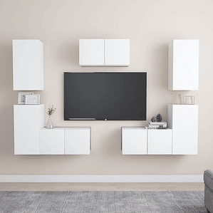 vidaXL 7 pcs conjunto de móveis de TV derivados de madeira branco