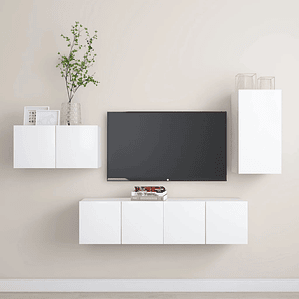 vidaXL 4 pcs conjunto de móveis de TV derivados de madeira branco