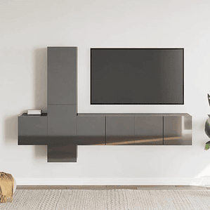 vidaXL 5 pcs conjunto de móveis de TV contraplacado cinzento brilhante