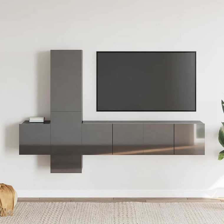 vidaXL 5 pcs conjunto de móveis de TV contraplacado cinzento brilhante 1