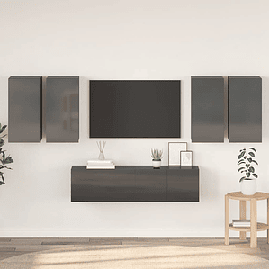 vidaXL 6 pcs conjunto de móveis de TV contraplacado cinzento brilhante