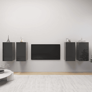 vidaXL Móveis de TV 4 pcs 30,5x30x60 cm contraplacado cinzento brilhante