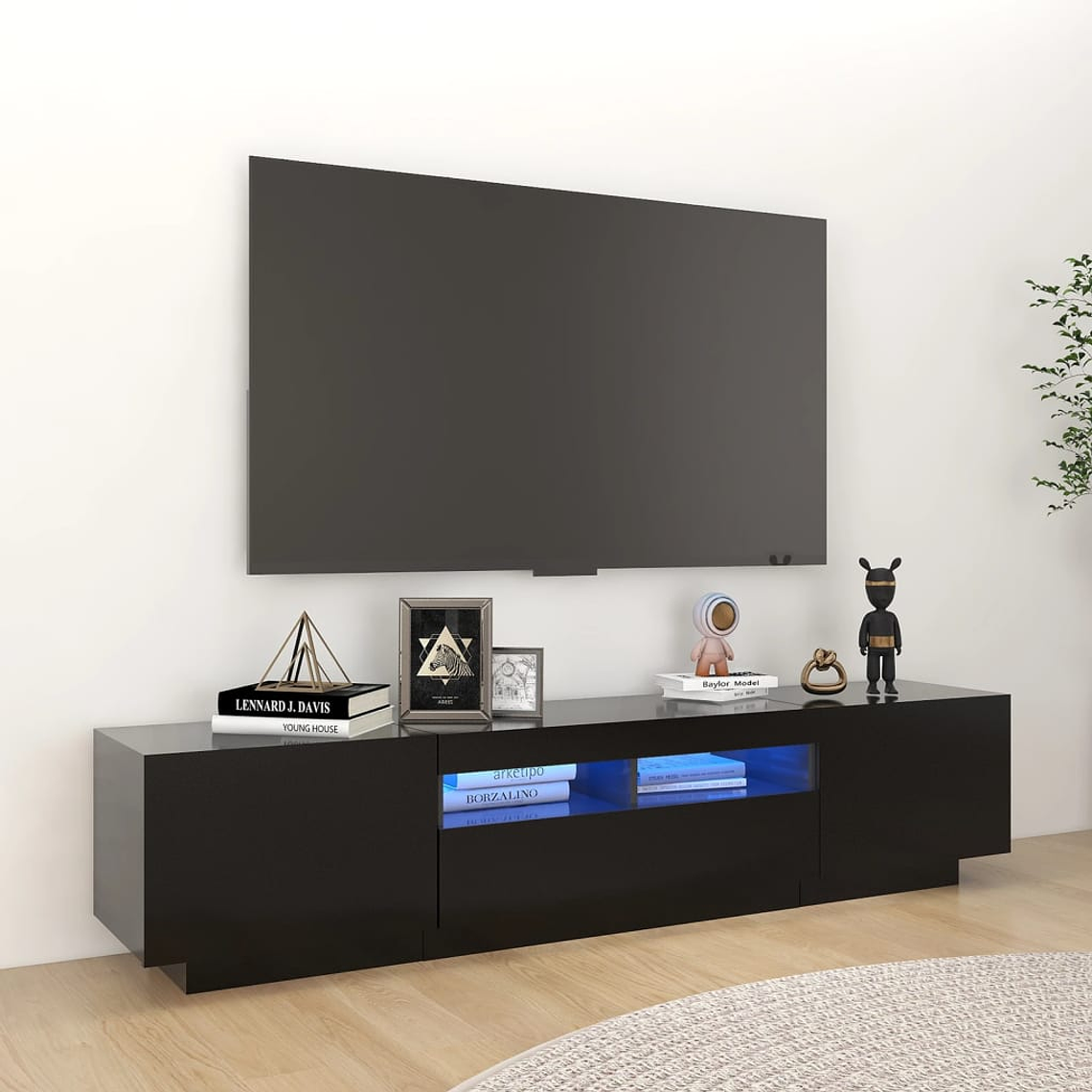 vidaXL Móvel de TV com luzes LED 180x35x40 cm preto 1