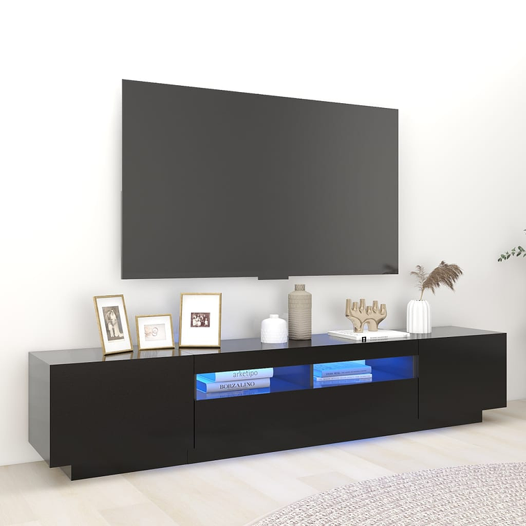 vidaXL Móvel de TV com luzes LED 200x35x40 cm preto 1