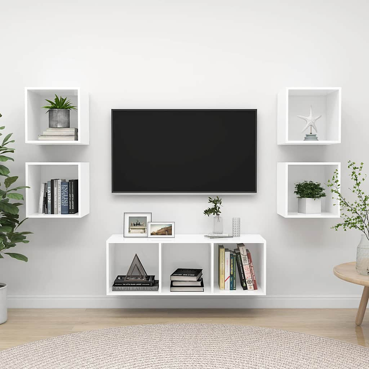 vidaXL 5 pcs conjunto de móveis de TV contraplacado branco 1