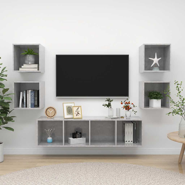 vidaXL 5 pcs conjunto de móveis de TV contraplacado cinzento cimento 1