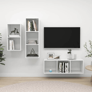 vidaXL 3 pcs conjunto móveis de TV derivados madeira branco brilhante