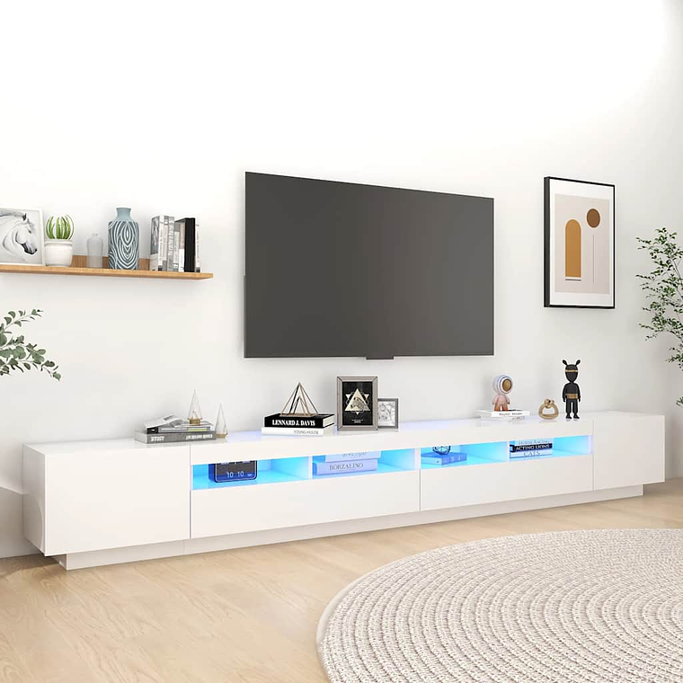 vidaXL Móvel de TV com luzes LED 300x35x40 cm branco 1