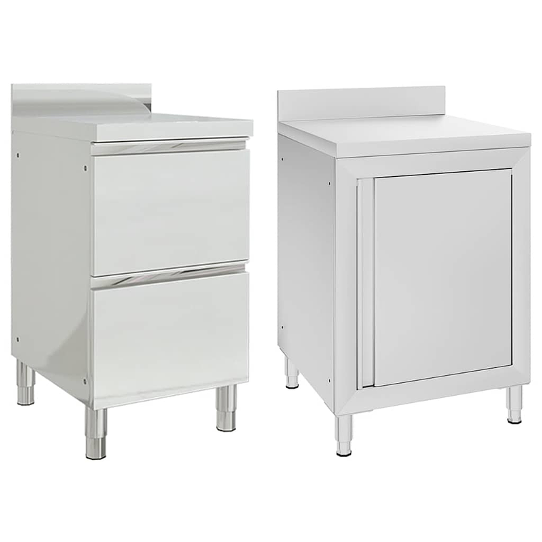 vidaXL Armários de cozinha comerciais 2 peças de aço inoxidável 1