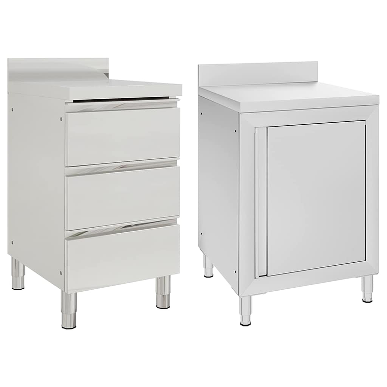 vidaXL Armários de cozinha comerciais 2 pcs aço inoxidável 1
