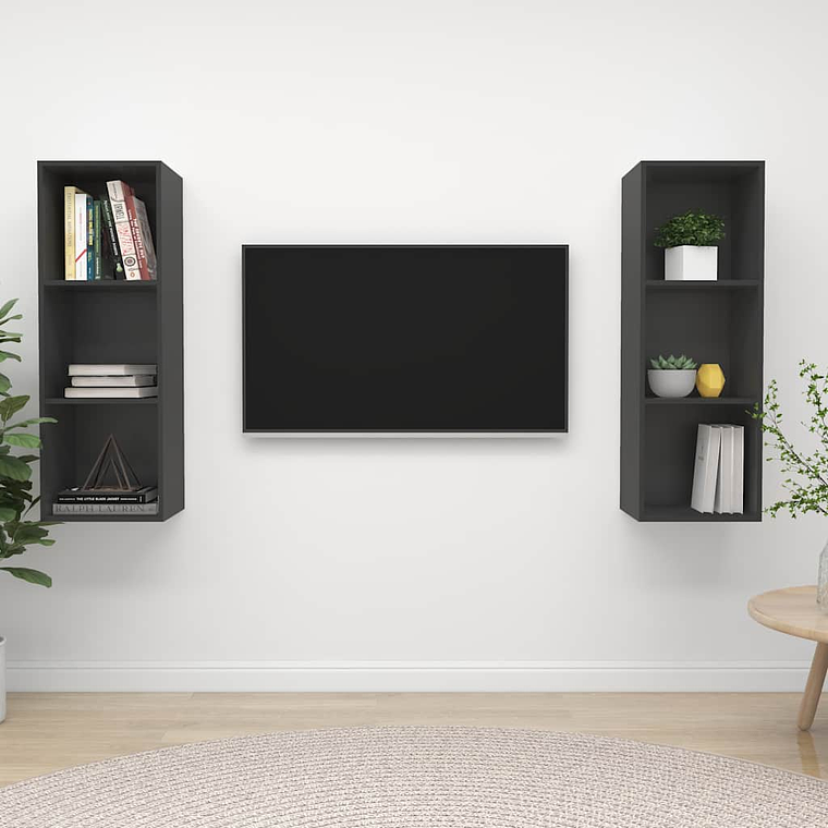 vidaXL Armários de parede para TV 2 pcs derivados de madeira cinzento 1