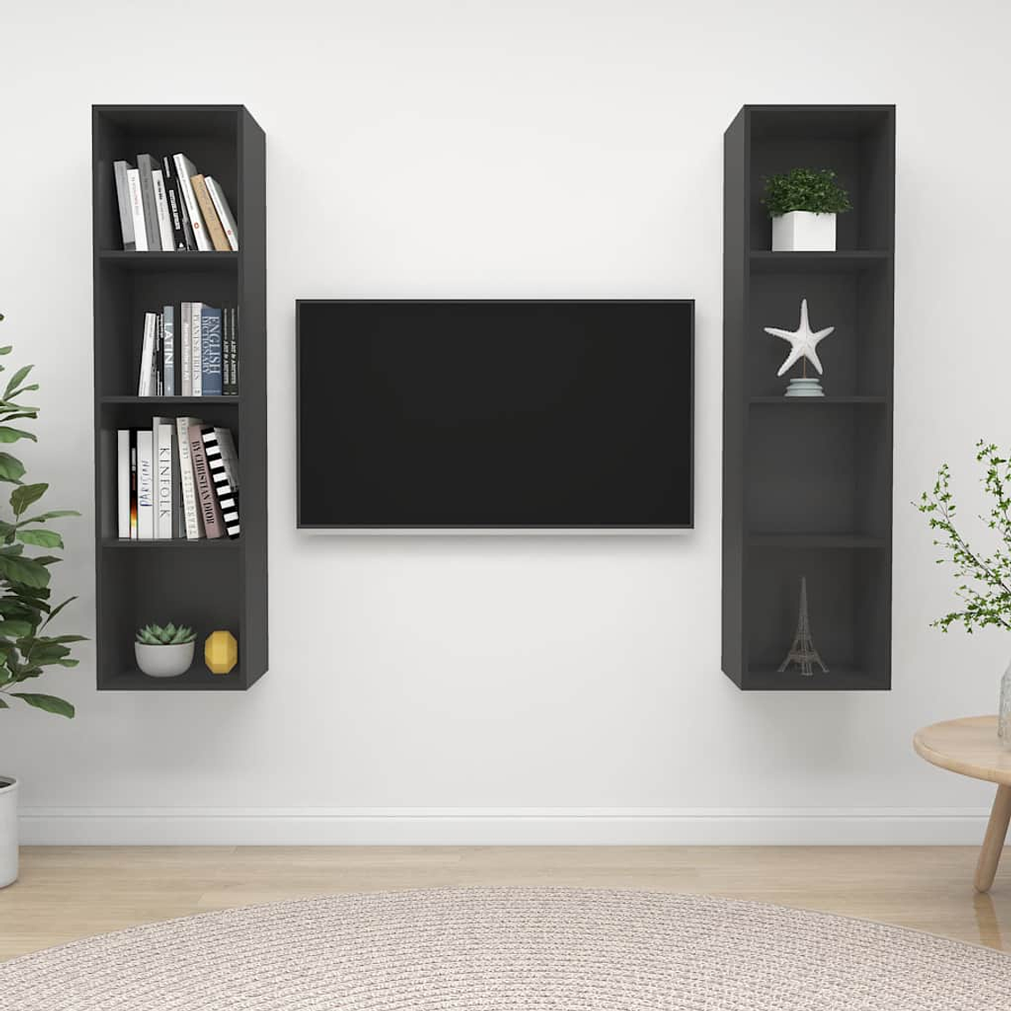 vidaXL Armários de parede para TV 2 pcs derivados de madeira cinzento 1