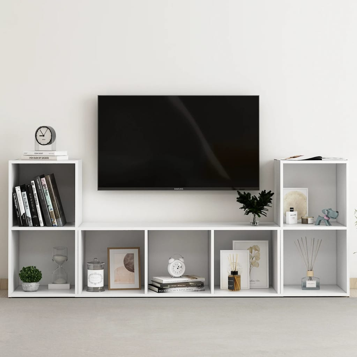 vidaXL 3 pcs conjunto de móveis para TV contraplacado branco 1