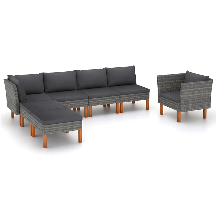 vidaXL 7 pcs conj. lounge jardim vime PE e eucalipto maciço cinzento 1