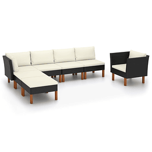 vidaXL 7 pcs conj. lounge jardim vime PE e madeira de eucalipto preto