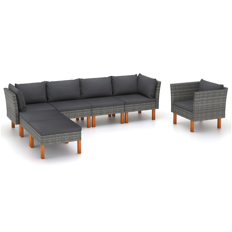 vidaXL 7 pcs conj. lounge jardim vime PE e madeira eucalipto cinzento 1