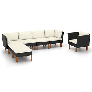 vidaXL 7 pcs conj. lounge jardim vime PE e madeira de eucalipto preto