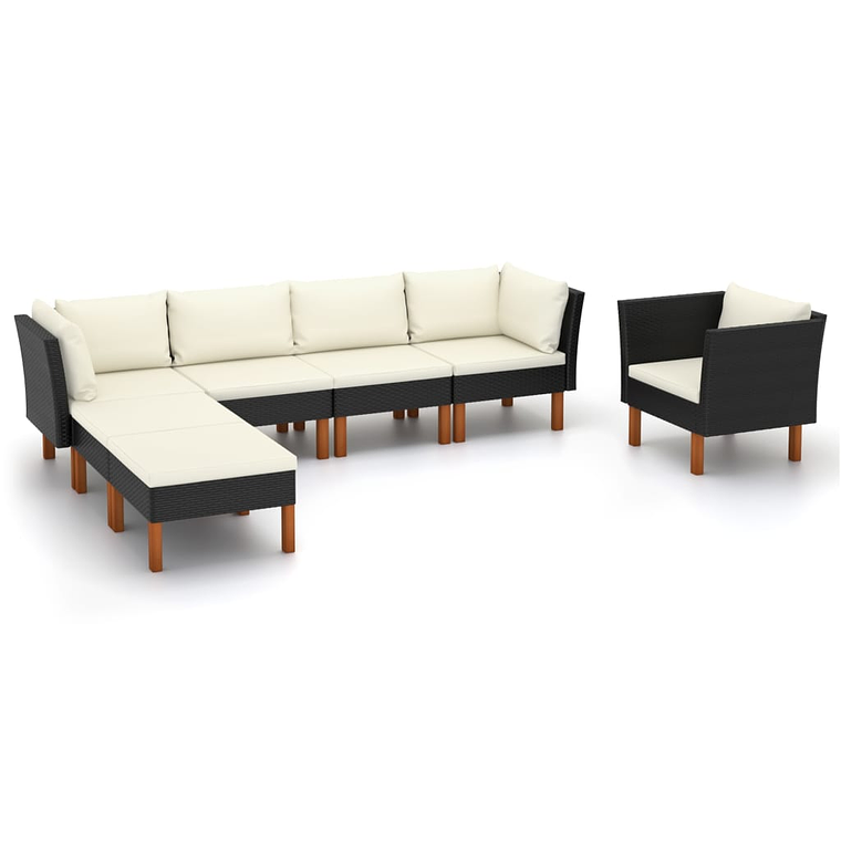vidaXL 7 pcs conj. lounge jardim vime PE e madeira de eucalipto preto 1
