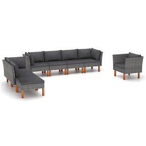 vidaXL 8 pcs conj. lounge jardim vime PE e madeira eucalipto cinzento