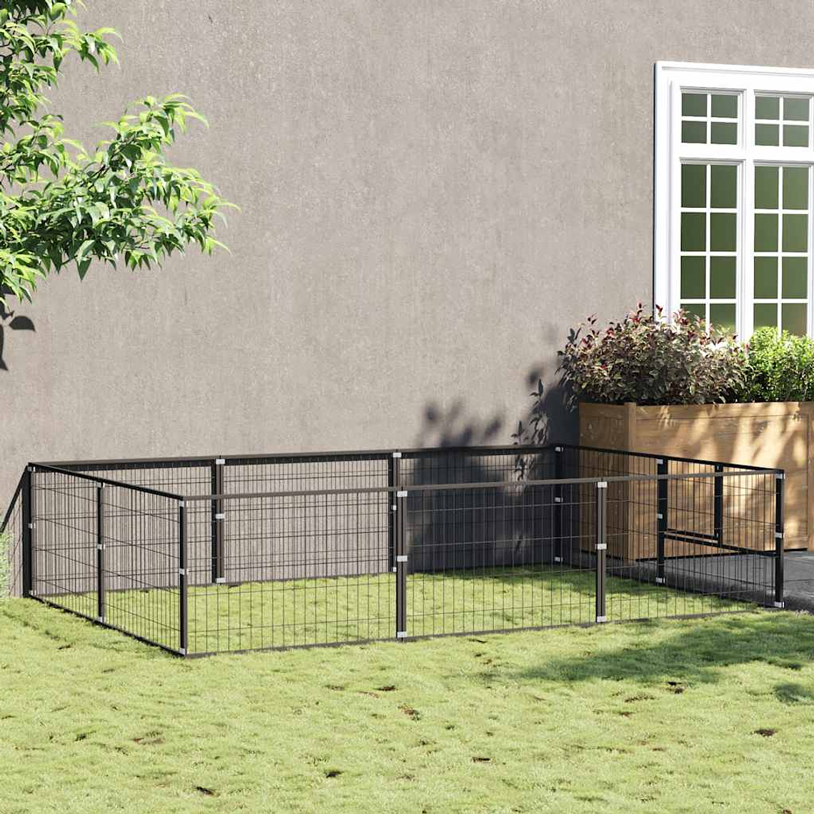 vidaXL Canil para cães 6 m² aço preto 1