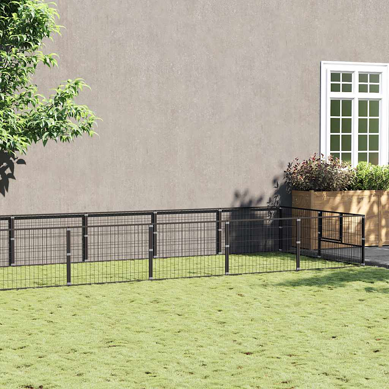 vidaXL Canil para cães 16 m² aço preto 1