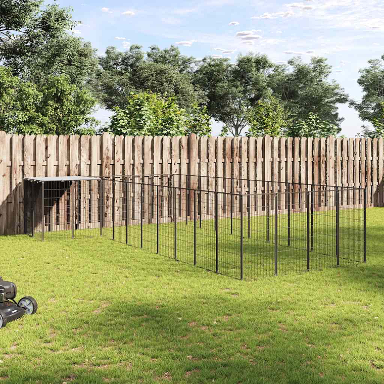 vidaXL Canil 13,31 m² aço preto 1