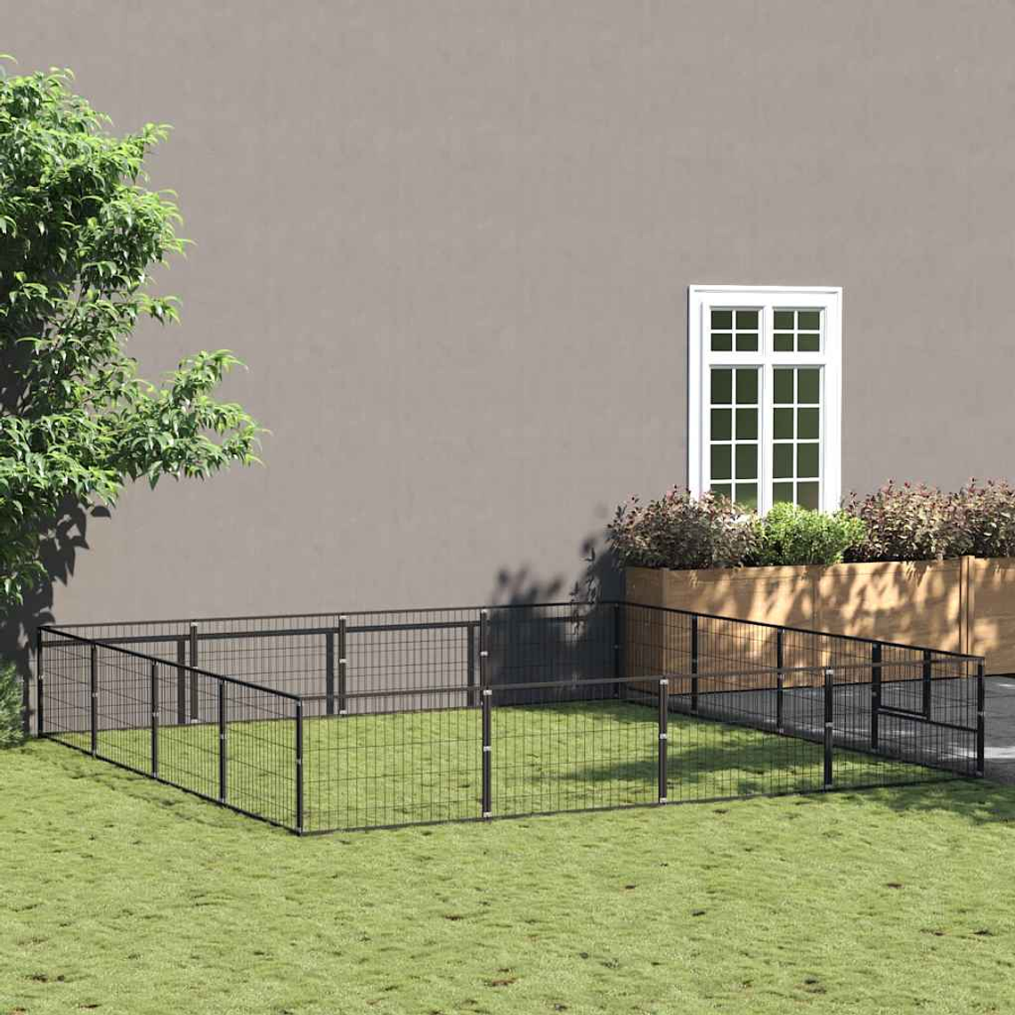 vidaXL Canil para cães 16 m² aço preto 1