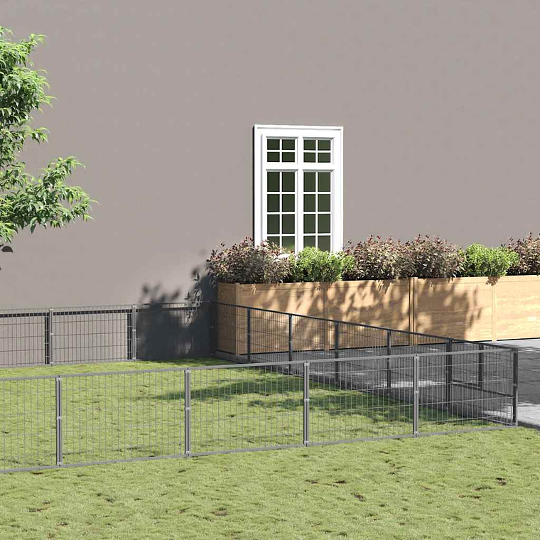 vidaXL Canil para cães 54 m² aço prateado 1