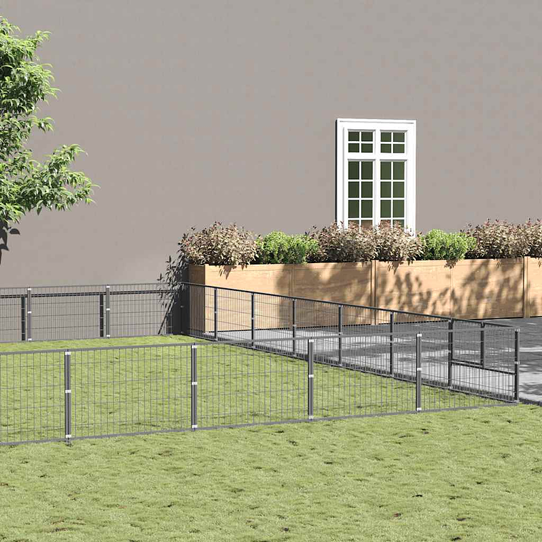 vidaXL Canil para cães 49 m² aço prateado 1