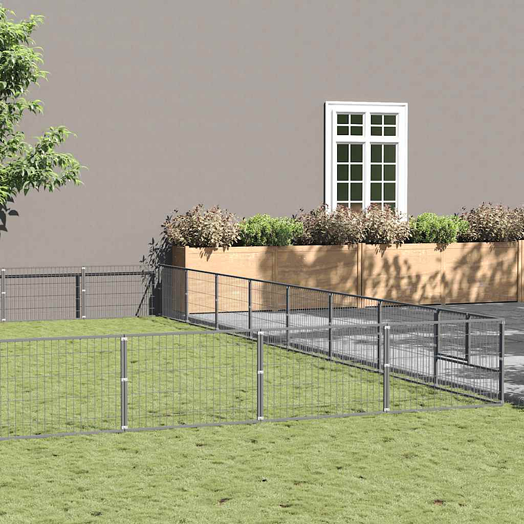 vidaXL Canil para cães 72 m² aço prateado 1