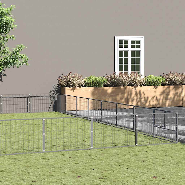 vidaXL Canil para cães 80 m² aço prateado 1