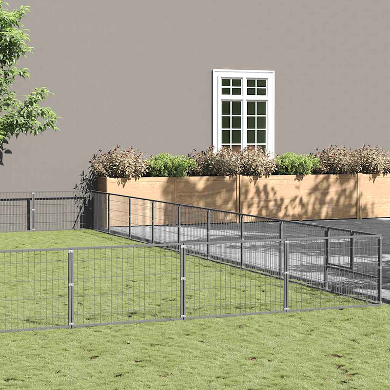 vidaXL Canil para cães 81 m² aço prateado 1