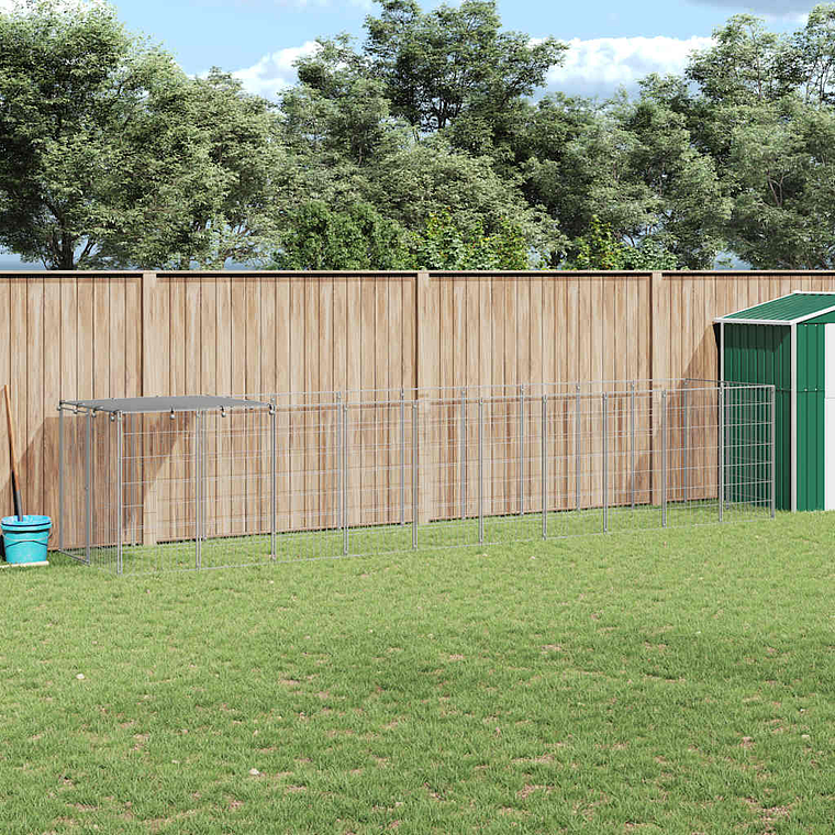 vidaXL Canil para cães 6,05 m² aço prateado 1