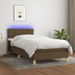 vidaXL Cama box spring c/ colchão/LED 90x190 cm tecido castanho-escuro