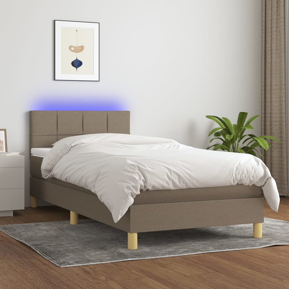 vidaXL Cama box spring + colchão/LED 90x200cm tecido cinza-acastanhado 1