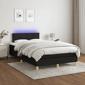 vidaXL Cama box spring c/ colchão e LED 120x200 cm tecido preto