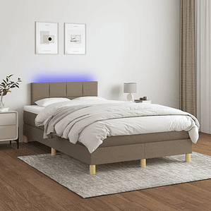vidaXL Cama box spring colchão/LED 120x200cm tecido cinza-acastanhado