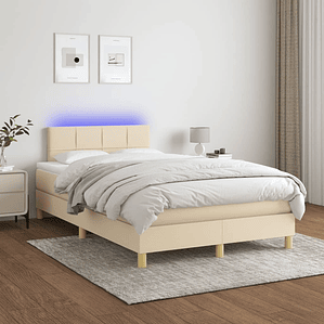 vidaXL Cama box spring c/ colchão e LED 120x200 cm tecido cor creme